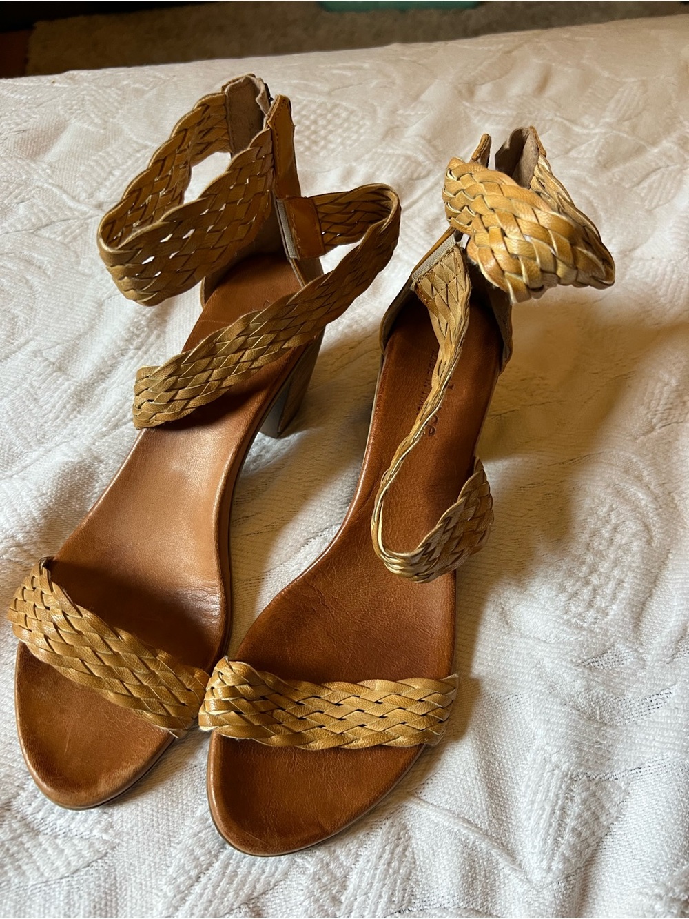 Sundance Italian Leather Braided Ankle-Strap Heeled Sandals size EU 42, US 11
